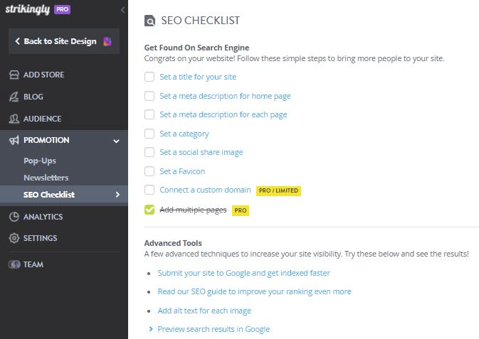 null SEO Checklist Strikingly